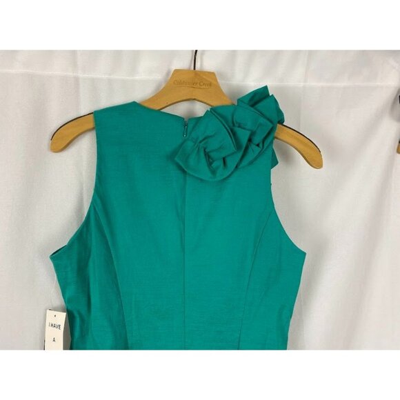 S.L. Fashion Jade Taffetta Formal Cocktail Shift Dress Flower Accent New Sz.10 - Picture 8 of 13